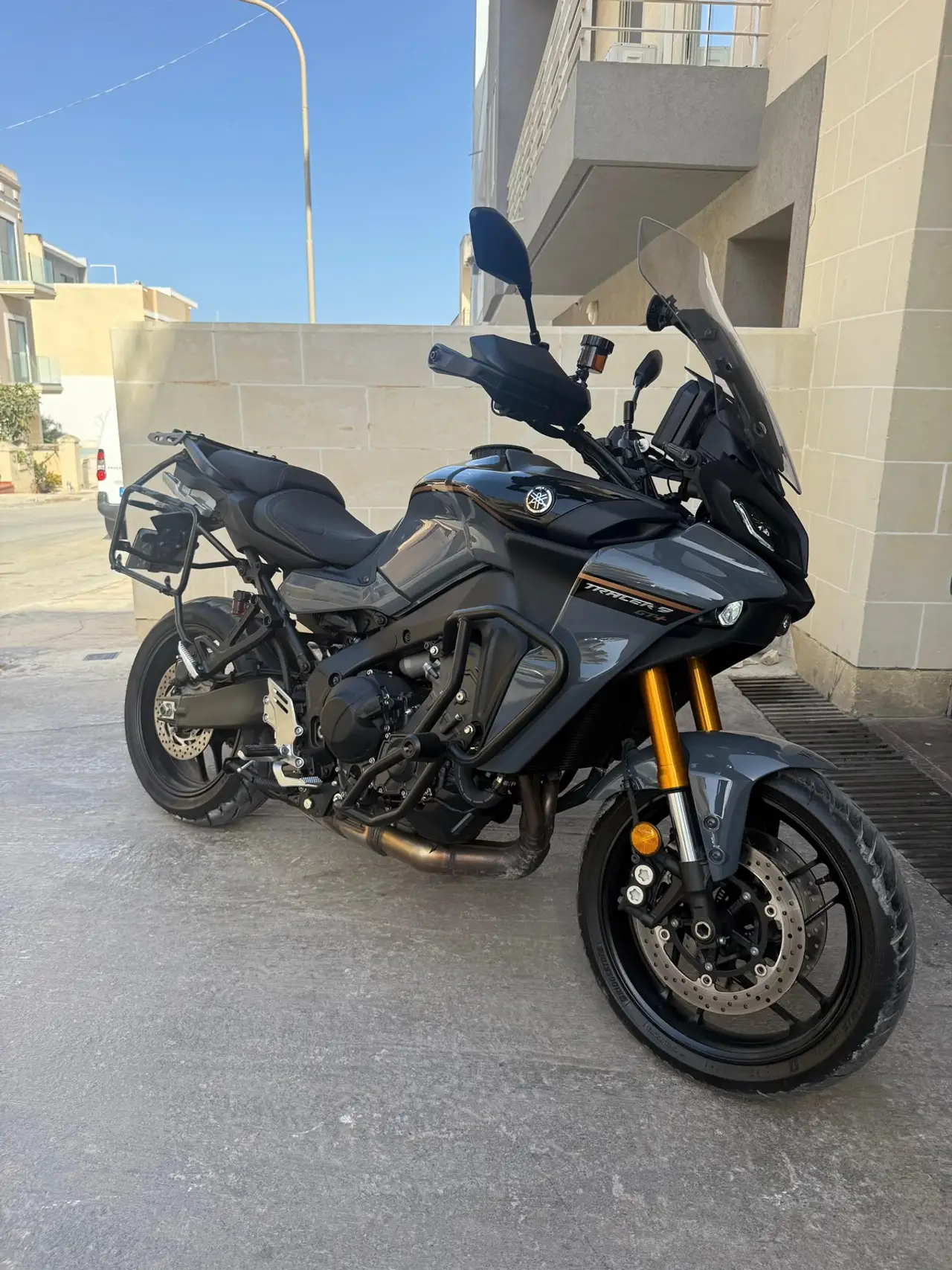 Grey adventure motorcycle photographed in Malta
